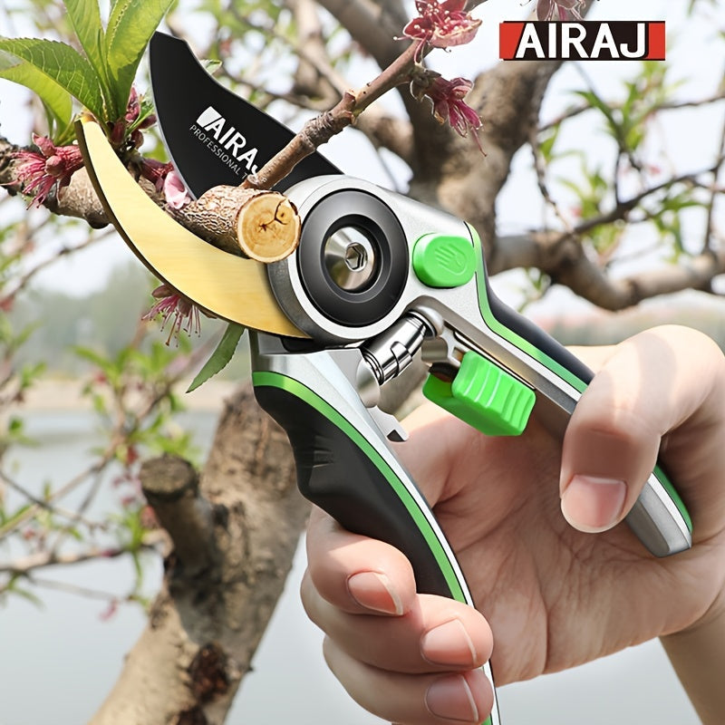 1pieza AIRAJ Tijeras de Poda Ergonómicas - Afiladas, Duraderas y Seguras Herramienta de Jardinería para el Cuidado de Plantas sin Esfuerzo, Sin Requerimiento de Armado - Negro con Acentos Verdes - Cuchillas de Acero Inoxidable, Ideales para Todas las Est