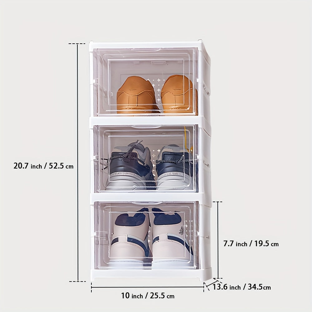 Caja transparente para zapatos de 1 a 3/6 niveles, apilable, plegable, a prueba de polvo, con múltiples opciones de almacenamiento