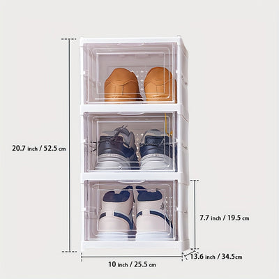 Caja transparente para zapatos de 1 a 3/6 niveles, apilable, plegable, a prueba de polvo, con múltiples opciones de almacenamiento
