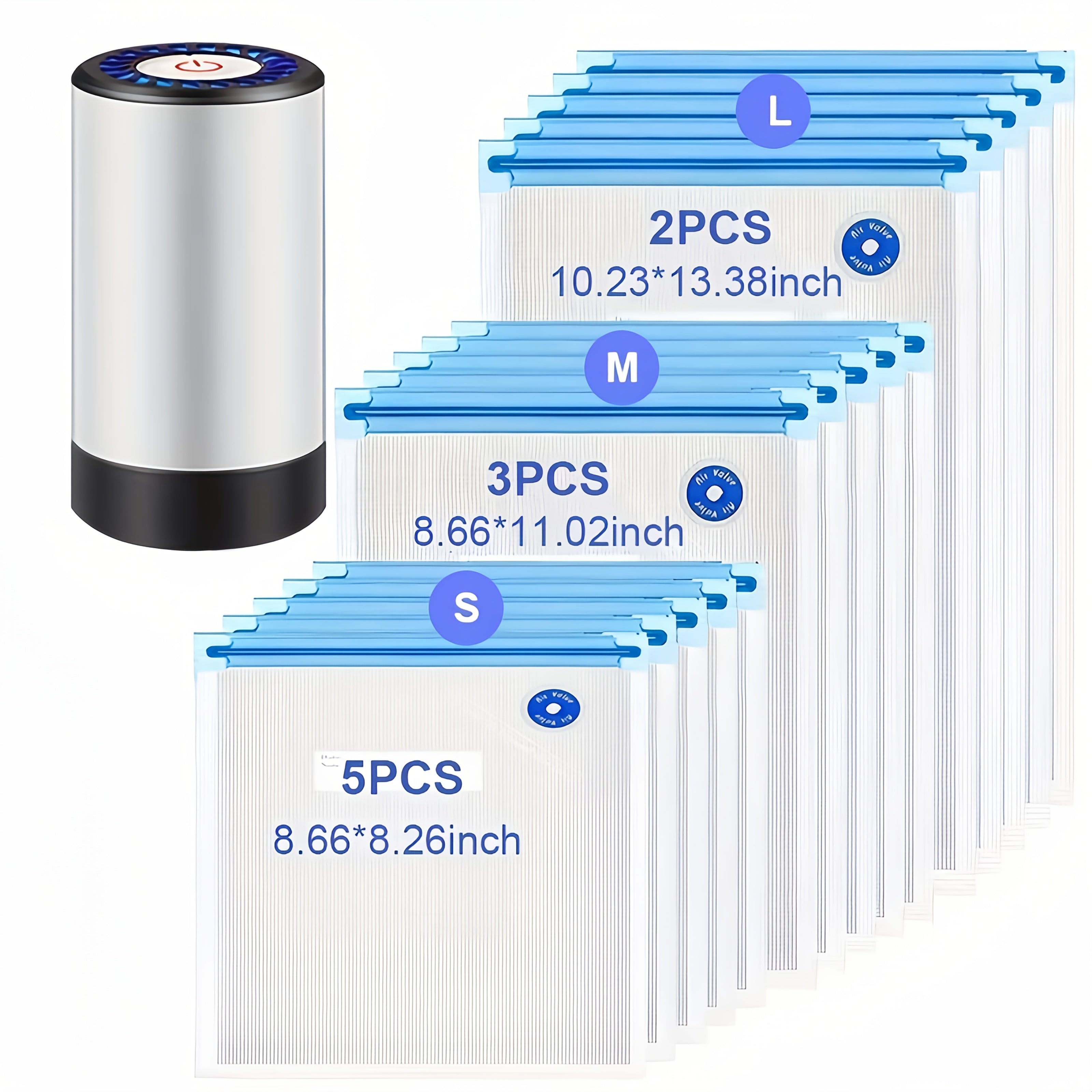 Conjunto de Sellador al Vacío Eléctrico Conveniente ABUDODO, Bomba de Vacío Manual Compresada por Aire, Carga USB, Utilizado para el Sellado y Almacenamiento de Alimentos, Diseño Cilíndrico Compacto, Adecuado para la Cocina del Hogar - Máquina Selladora