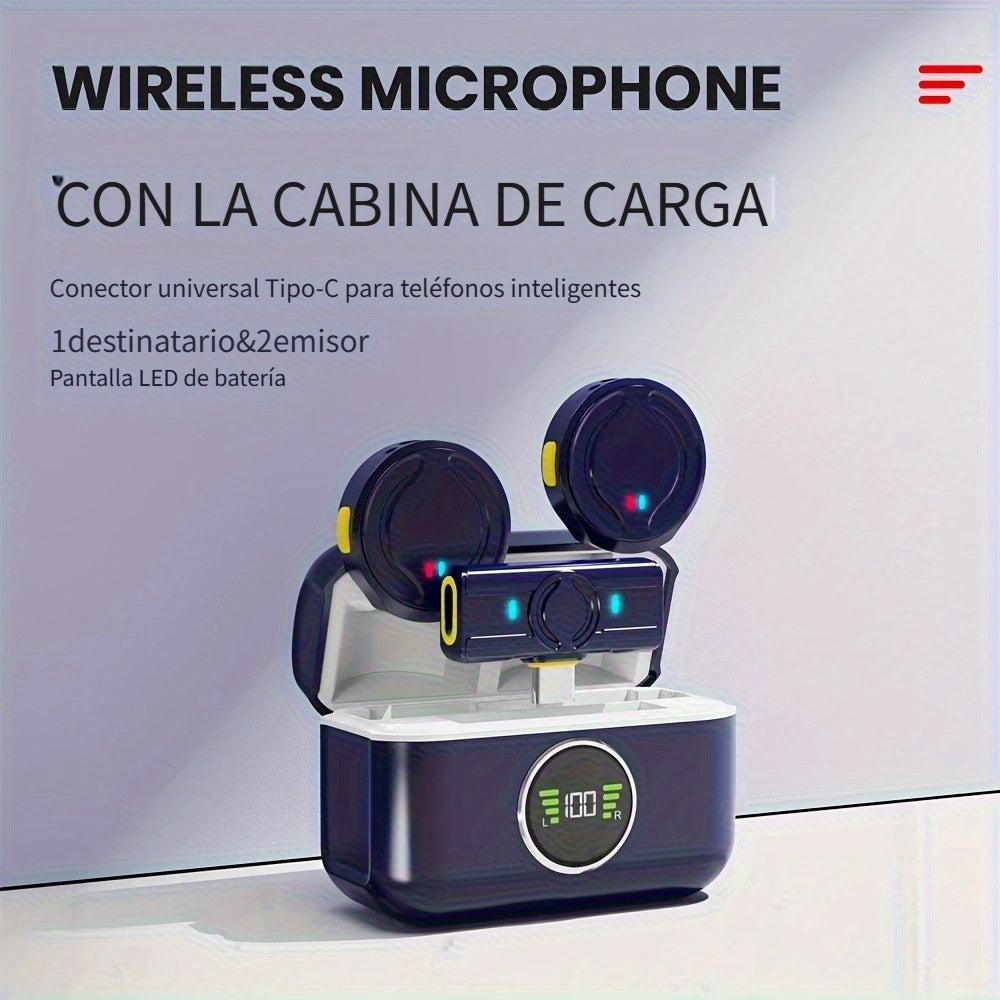 Juego de Micrófono sin varillas con Estuche de Carga, Cancelación de Ruido y Clip Magnético, Pantalla LED de Batería, Alcance de 40m, Tipo-C para Grabación en Teléfono/Cámara/Vlog