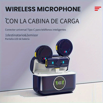 Juego de Micrófono sin varillas con Estuche de Carga, Cancelación de Ruido y Clip Magnético, Pantalla LED de Batería, Alcance de 40m, Tipo-C para Grabación en Teléfono/Cámara/Vlog