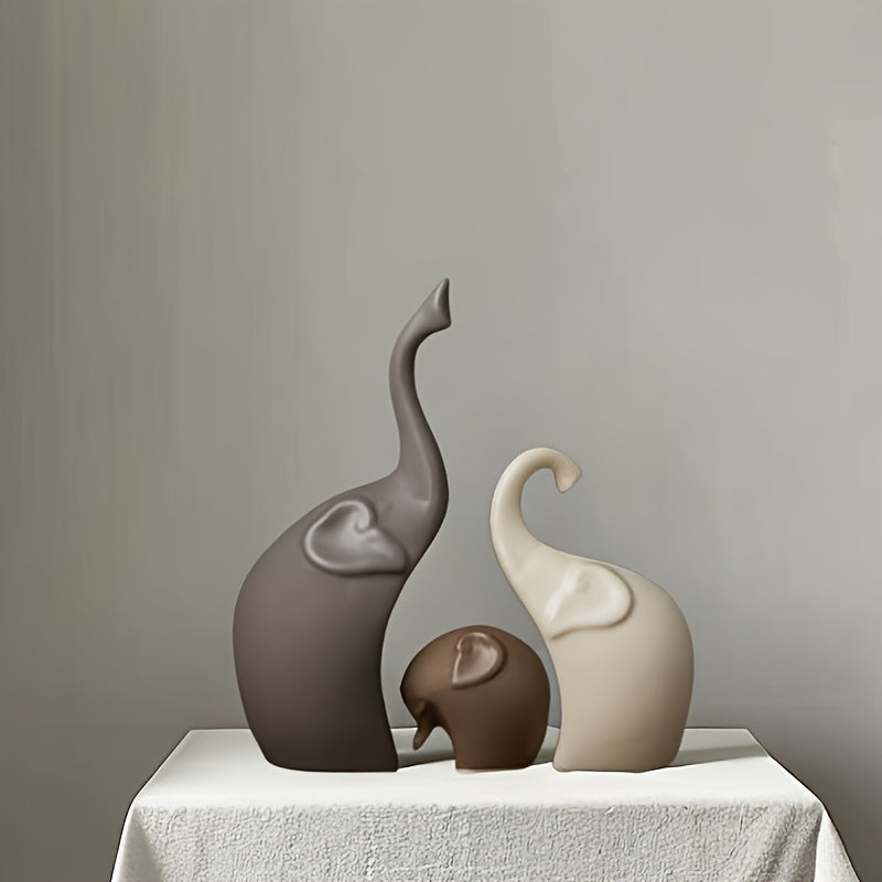 Conjunto de 3 piezas, Figuras de Cerámica Mate Nórdicas de la Familia de Elefantes, Esculturas de Animales, para Decoración de Estantería, Sala de Estar, Oficina, Gabinete, Mesa de Entrada, Decoración de Habitación, Decoración Moderna del Hogar, Regalos