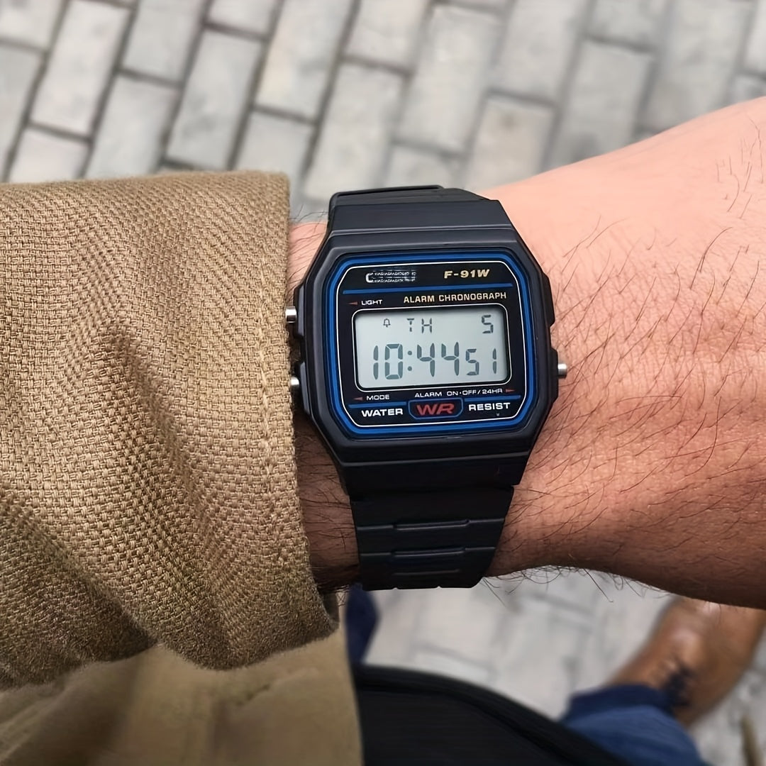 Reloj Digital Cuadrado Retro para Hombres - Pulsera de Silicona Negra, Impermeable, Pantalla Azul Claro con Fecha, Alarma y Temporizador de 24 Horas, Estilo Deportivo y Casual, Reloj Casual | Reloj Minimalista | Reloj Duradero