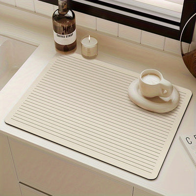 1 pieza de Tapete para Platos Moderno y Minimalista de Secado Rápido - Goma para Encimeras de Cocina, Máquinas de Café y Bares - Absorbente con Diseño Elegante de Línea Blanca, Accesorio para Estación de Café | Diseño de Líneas Elegantes