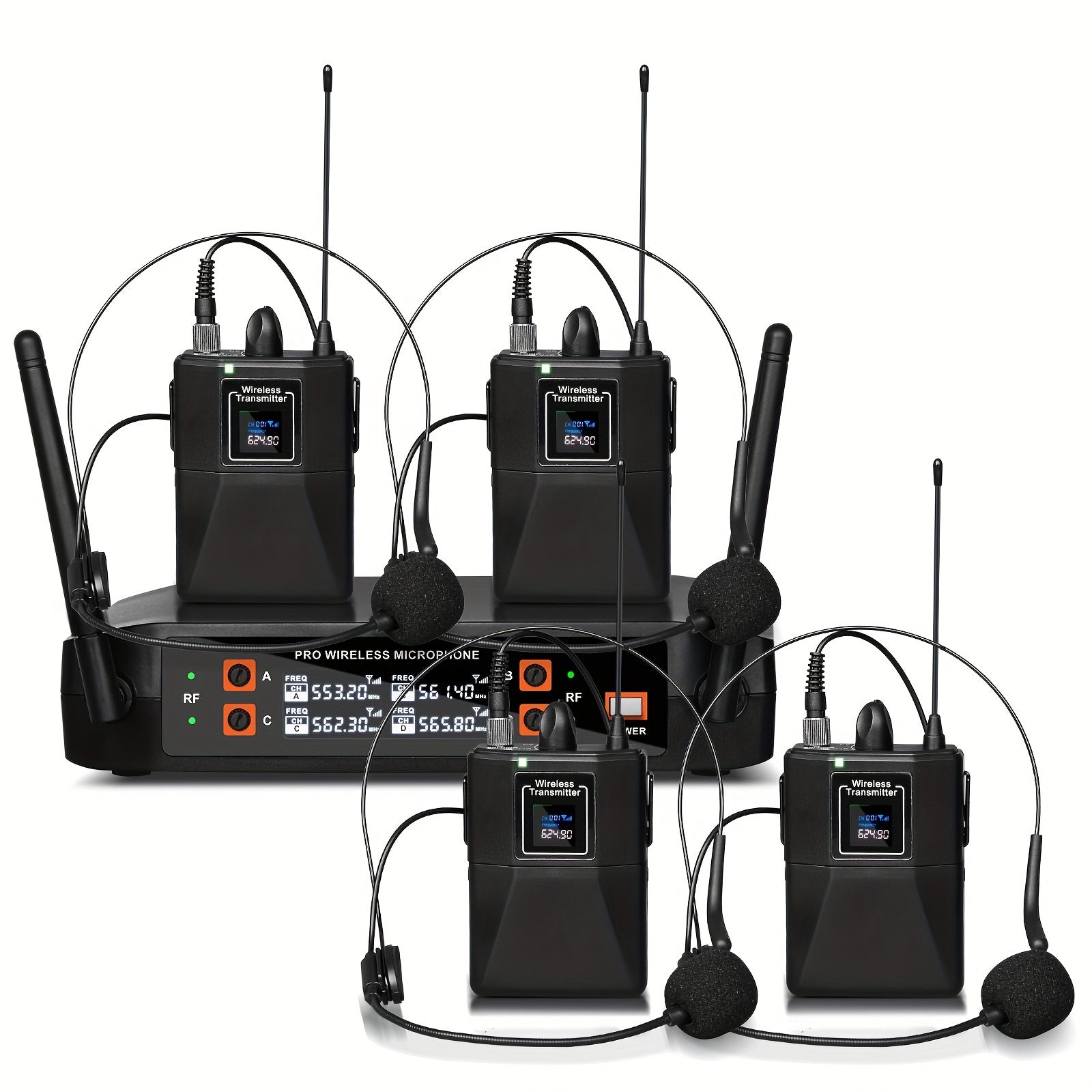 Sistema de micrófono inalámbrico profesional DEPUSHENG - Dos/Cuatro canales, mano, clip de cuello, auricular con receptor, enchufe de 6,35 mm, carga tipo C, 12 V de alimentación, ideal para KTV, actuaciones en escena y reuniones, micrófono inalámbrico pa
