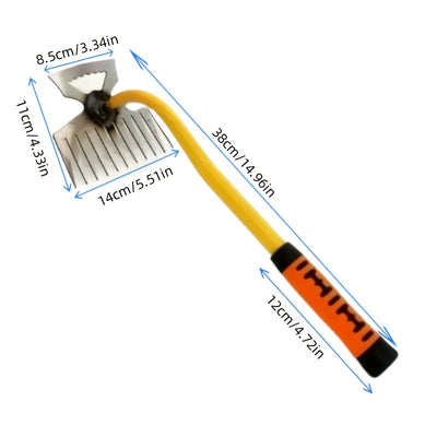 1pc Rastrillo de Manganeso Resistente con Mango Ergonómico Amarillo y Naranja - Herramienta Multifuncional para Descomprimir Suelos, Eliminar Malezas en Huertos, Jardines de Verduras - Herramienta Manual Duradera para Jardinería Doméstica y Agrícola, Aga