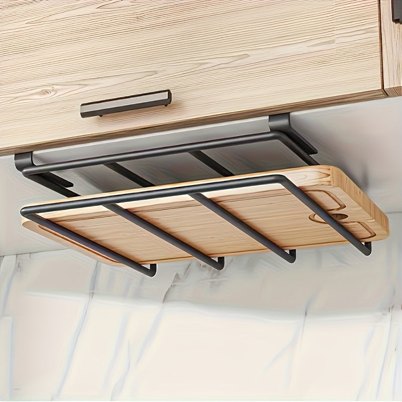1pc Colgante de cocina de acero inoxidable ahorrador de espacio - Incluye tabla de cortar y rack de tapa, organizador de puerta de gabinete fácil de instalar para herramientas de cocina y artículos esenciales de baño