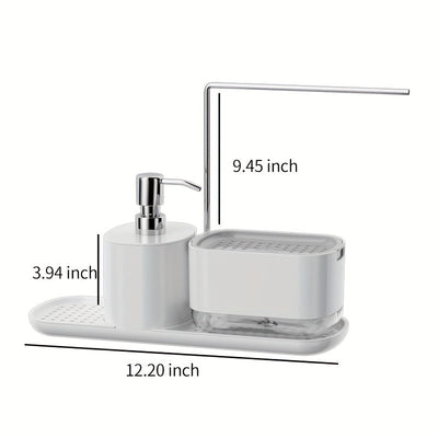 Juego de 1 dispensador de jabón y soporte para esponja 2 en 1 moderno para cocina, acero inoxidable 304, sin necesidad de electricidad o baterías, organizador para mesón de baño con bomba de jabón y dispensador de líquido para lavar platos