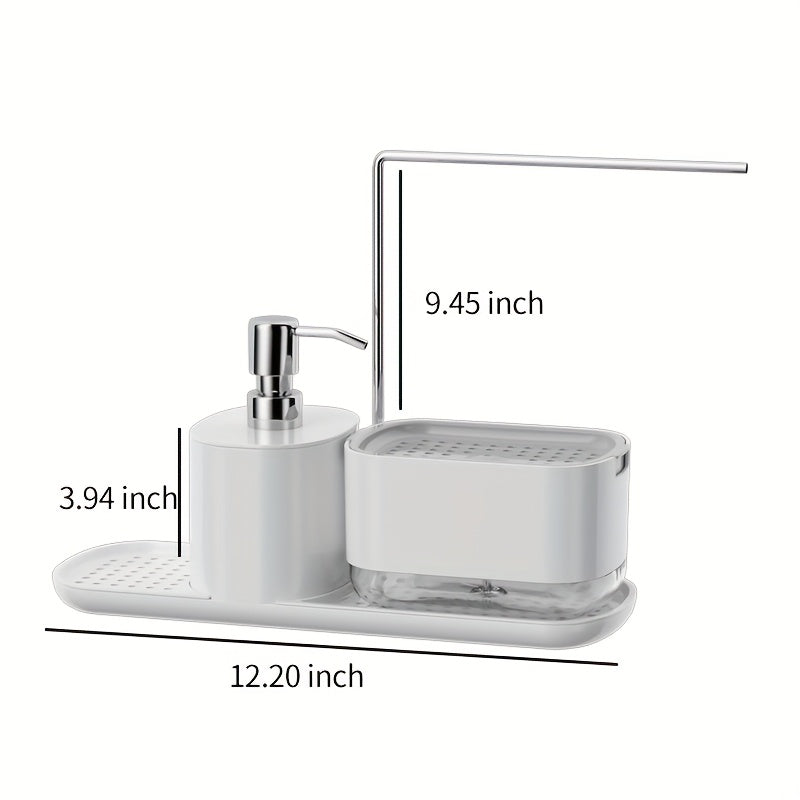 Juego de 1 dispensador de jabón y soporte para esponja 2 en 1 moderno para cocina, acero inoxidable 304, sin necesidad de electricidad o baterías, organizador para mesón de baño con bomba de jabón y dispensador de líquido para lavar platos