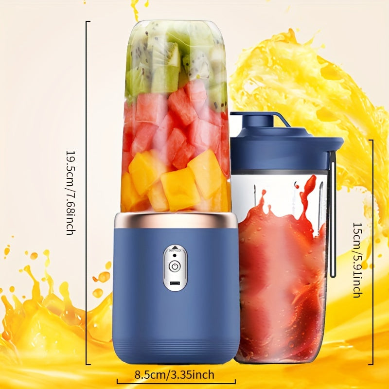 Extractora portátil inalámbrica, recargable por USB con 2 tazas, mini licuadora con tapa para batidos y batidos, licuadora de frutas para cocina, hogar y viajes, máquina de bebidas.