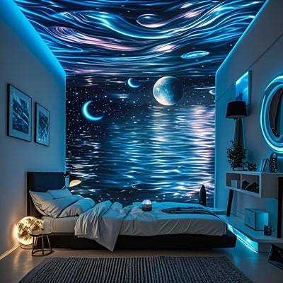 1 lámpara LED nocturna proyectora, diseño cósmico con efecto de ondas de agua y planetas, alimentación por USB, brillo ajustable, incluye control remoto, temática de fantasía moderna para decoración de dormitorio, sala de estar o sala de juegos, iluminac
