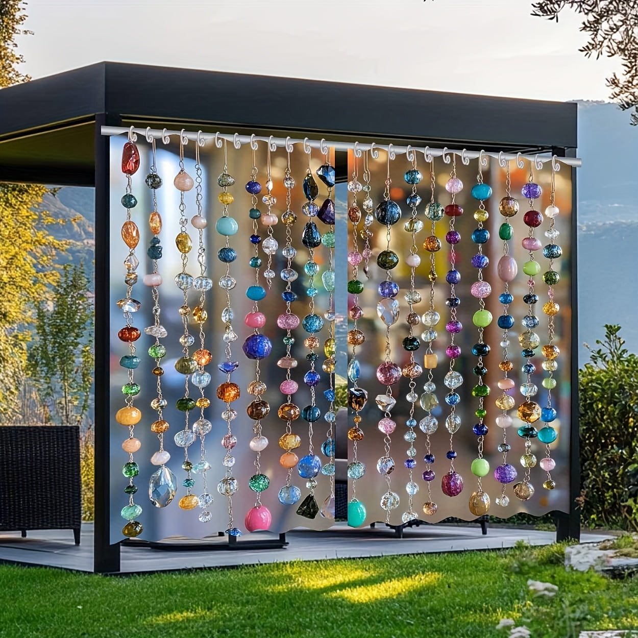2 piezas, cortinas de exteriores, decorativas para primavera y verano, con patrón decorativo de vista de playa, para puertas, cortinas, patios, exteriores, interiores, telas de fondo, decoraciones festivas, adecuadas para colgar, utilizadas en pasillos,
