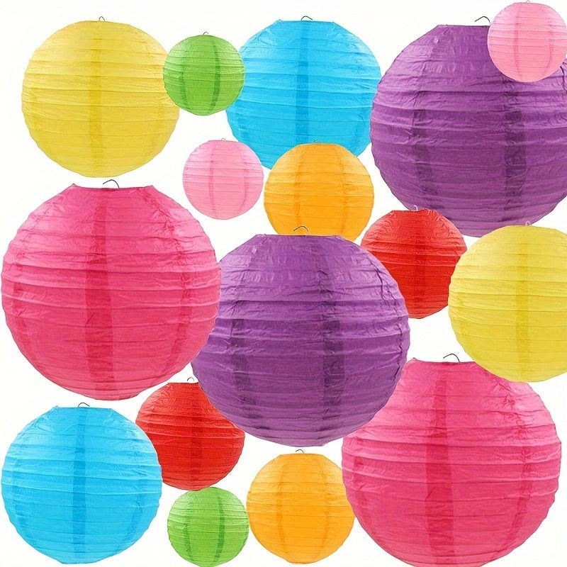 16 linternas de papel colgantes surtidas - Linternas chinas multicolor para decoración de fiestas, ideales para carnaval, bautizos, cumpleaños, aniversarios y eventos, no requieren electricidad