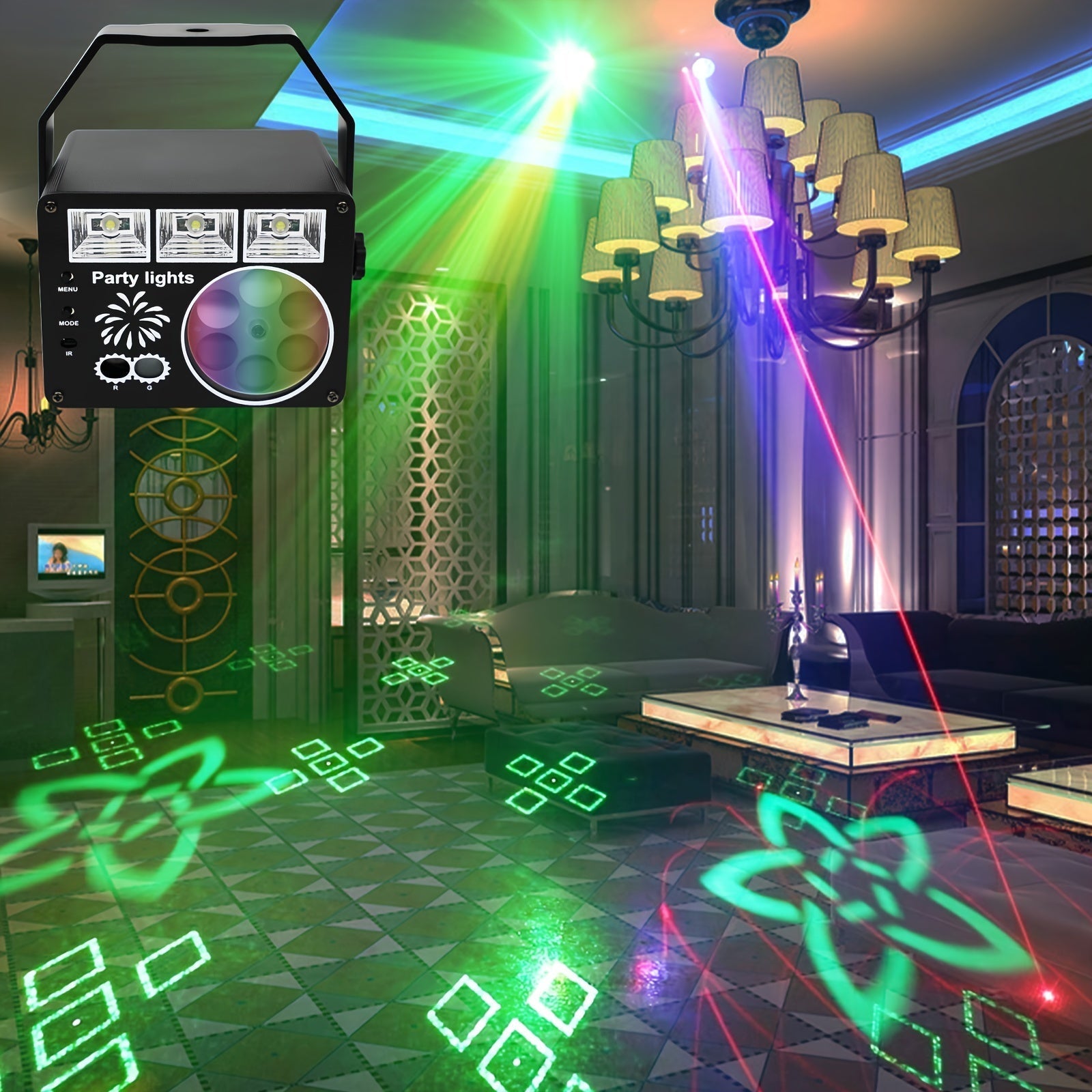 Proyector de Luz Disco LED USB 3-en-1 con Control Remoto - Luces de DJ RGB para Fiestas, Karaoke, Discotecas Nocturnas, Cumpleaños y Eventos - Regulables, Efectos Láser Coloridos, Montaje en Techo Fácil, , Luces Decorativas para Eventos | Proyector Elega
