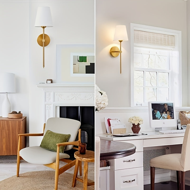 Juego de 2 Apliques Industriales Retro - Lámparas Metálicas Modernas con Pantalla de Tela Blanca para Decoración de Dormitorio, Sala de Estar, Cocina y Baño