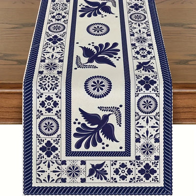 1 pieza, Camino de Mesa Muertos Mexicano, Protectores Térmicos para Mesas, Decoración de Cocina y Comedor con Diseño Azul Patchwork para Hogar o Fiestas, 13 x 36, 13 x 48, 13 x 72, 13 x 90, 13 x 108
