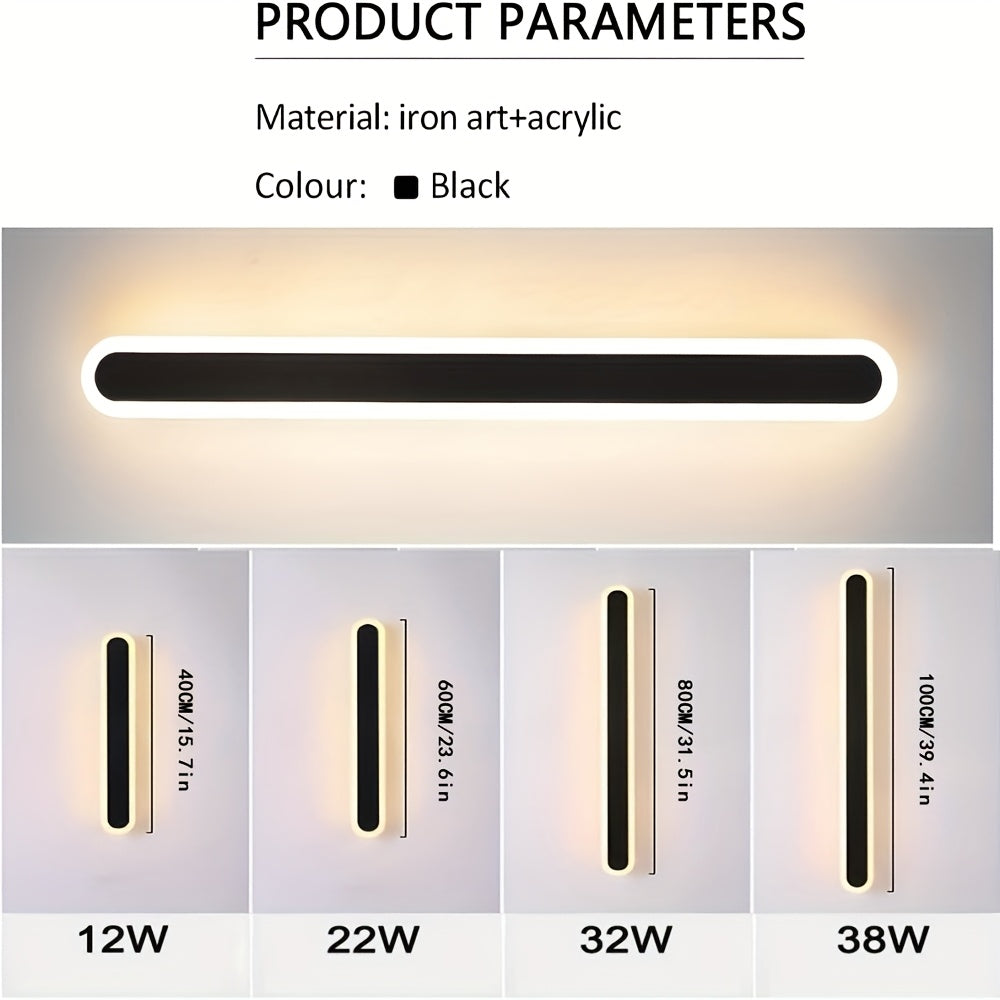 1pc Luz de Pared LED Lineal Moderna - Extra Larga 40.01/59.99/79.98/100.0 cm, Diseño Minimalista en Metal Mate , Iluminación Interior/Exterior para Sala, Entrada, Patio u Oficina - Diseño Lineal Eficiente Energéticamente, Acabado Premium, Construcción Du