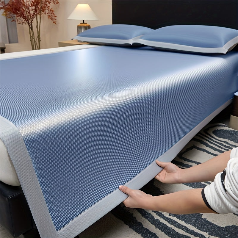 1 alfombrilla refrescante + 1/2 fundas de almohada con sensación de hielo para verano, color beige claro, amigable y transpirable para combatir el calor abrasador, adecuado para dormitorios en casa o residencias estudiantiles, plegable para fácil almacen