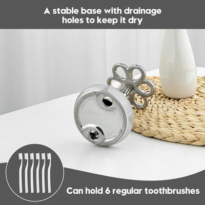 Portacepillos de dientes para baño, contenedor de almacenamiento cerámico en forma de flor, puede sostener 6 cepillos de dientes estándar (Plateado)