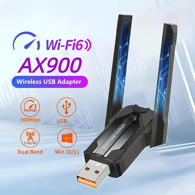 Adaptador USB WiFi 6 para PC de Escritorio, AX900 Mbps Cobertura Extensa Doble Banda 5G/2.4G USB 3.0 Transmisor sin varillas WiFi 6 Compatible con Windows 11/10/8/7