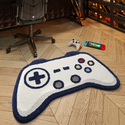 Alfombra de felpa con forma de control de videojuegos, imitación a cachemira de poliéster, antideslizante, lavable a mano, ideal para decoración de dormitorio y sala de estar, alfombra de piso para área de juegos, decoración para habitación de juegos