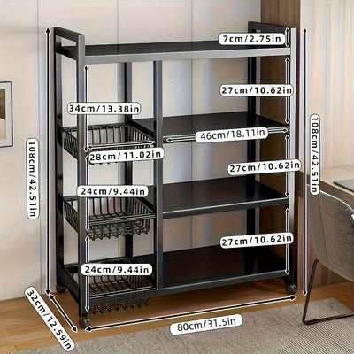 Estantería de Cocina de Acero de Alta Resistencia con Estabilizador Ajustable - Estantería Abierta de Múltiples Niveles para Microondas y Electrodomésticos, No Requiere Montaje