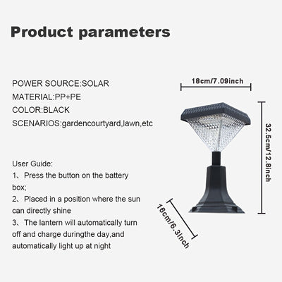 2 piezas de DJGIFI 7,09 x 6,3 x 12,8 pulgadas, postes solares LED cuadrados - Iluminación eficiente energéticamente para patio, parque, restaurante - Acabado pulido, instalación fácil, IP44, luces LED solares, DJGIFI