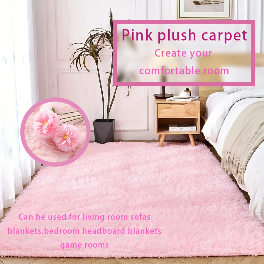 1 Alfombra peluda de pelo largo de color liso y estilo sencillo, alfombra de felpa suave de poliéster para sala de estar, dormitorio, sofá, mesa de centro, decoración navideña, fácil cuidado, limpieza en seco solamente, alfombra mullida para interiores p