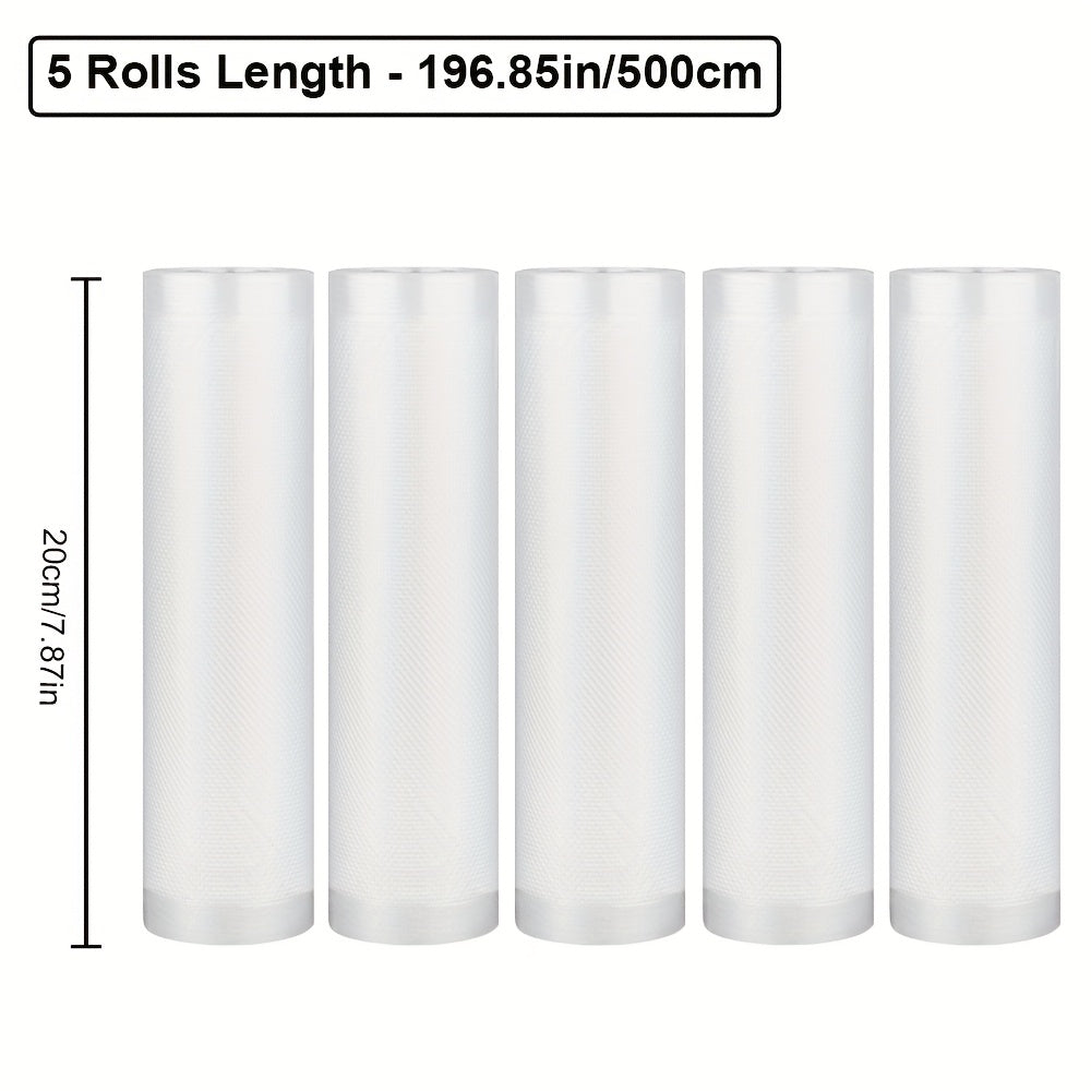5-Pack 5.0 metros Bolsas de sellado al vacío sin BPA, Material PE+PA, Uso único, Compatible con la mayoría de los selladores para almacenamiento de alimentos, conservación de frescura, cocción a baja temperatura, preparación de comidas, compra en mayor -