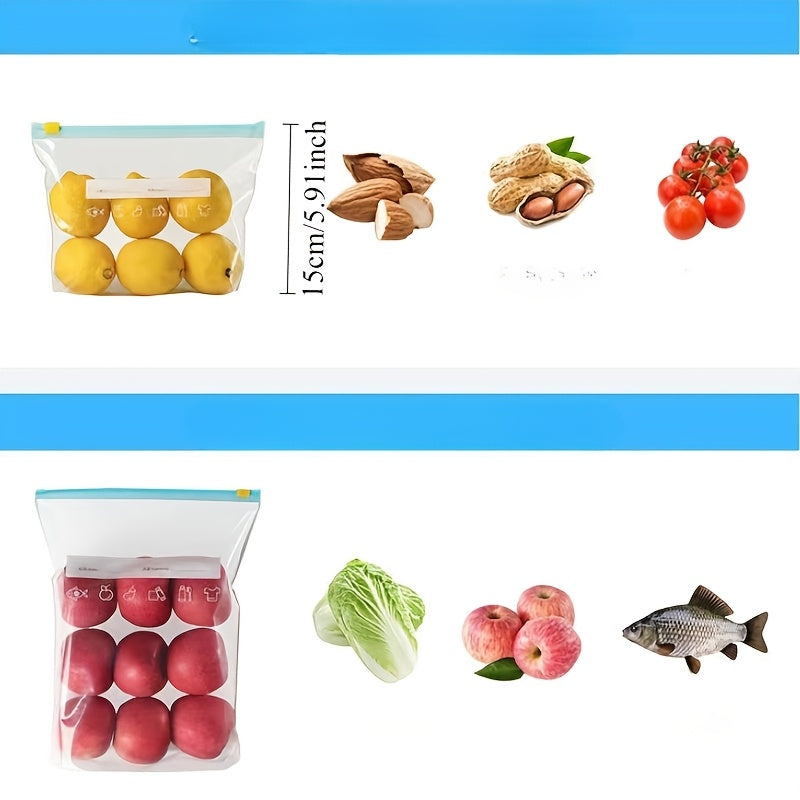 15pcs Bolsas de Almacenamiento de Alimentos Reutilizables y A Prueba de Fugas con Etiquetas - Bolsitas Selladas con Cremallera para Congelador y Refrigerador para Productos Frescos, Granos, Frutos Secos, Snacks y Más - Material Duradero de PE, Organizaci