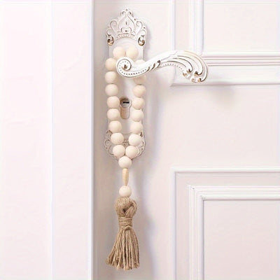 1 pieza de guirnalda de cuentas de madera con borla en forma de corazón - Decoración romántica para el hogar en el Día de San Valentín, estilo moderno, cuentas de madera natural, no requiere batería, ideal para sala de estar o dormitorio.