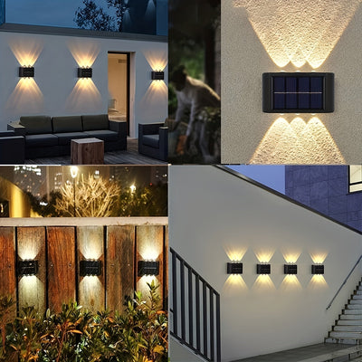 2 luces solares para pared, estilo nórdico, iluminación exterior para hogar y jardín, fácil instalación, ahorro de energía (blanco/ámbar)