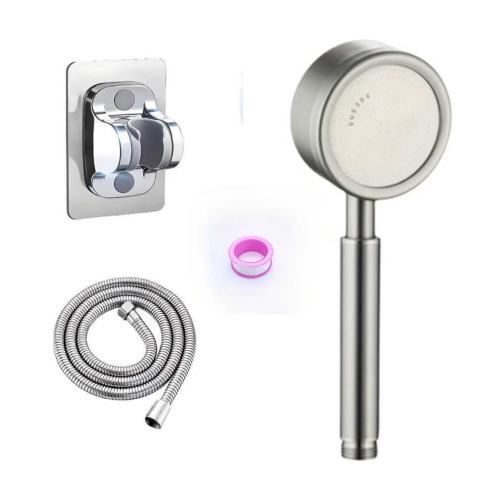 Set de ducha de acero inoxidable, boquilla de ducha de alta presión de mano a prueba de óxido 304 con montaje de inserción, forma redonda, filtro lavable incorporado, conector universal G1/2 - Accesorios de ducha para baño
