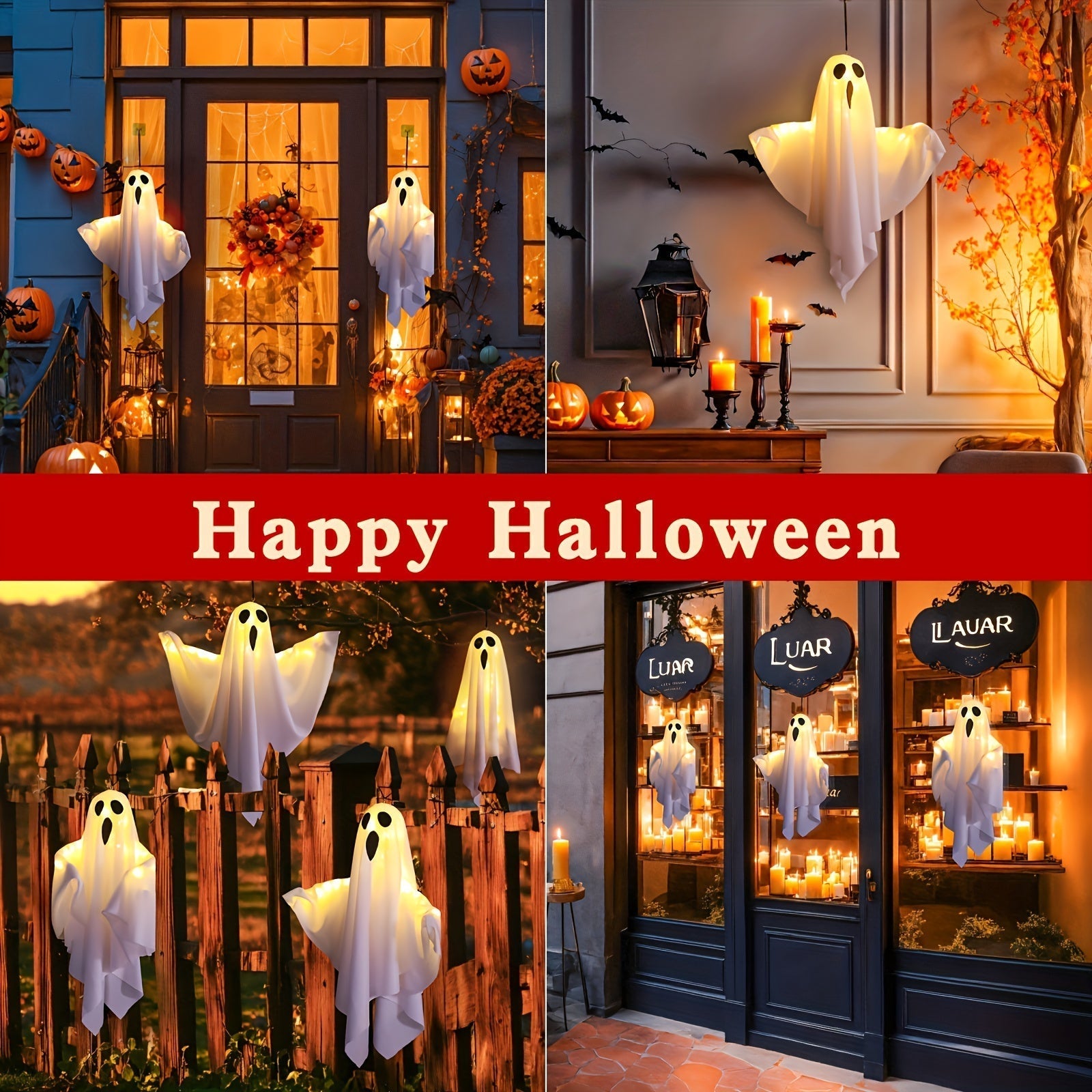 Luces LED de Halloween | Fantasmas de Tela de 20 Pulgadas con Ojos Iluminados | Decoraciones Exteriores Alimentadas por Batería para Jardín, Patio y Árboles | Modos de Iluminación Múltiples | Incluye Cuerda para Colgar | Ideal para Festivales de Otoño, L