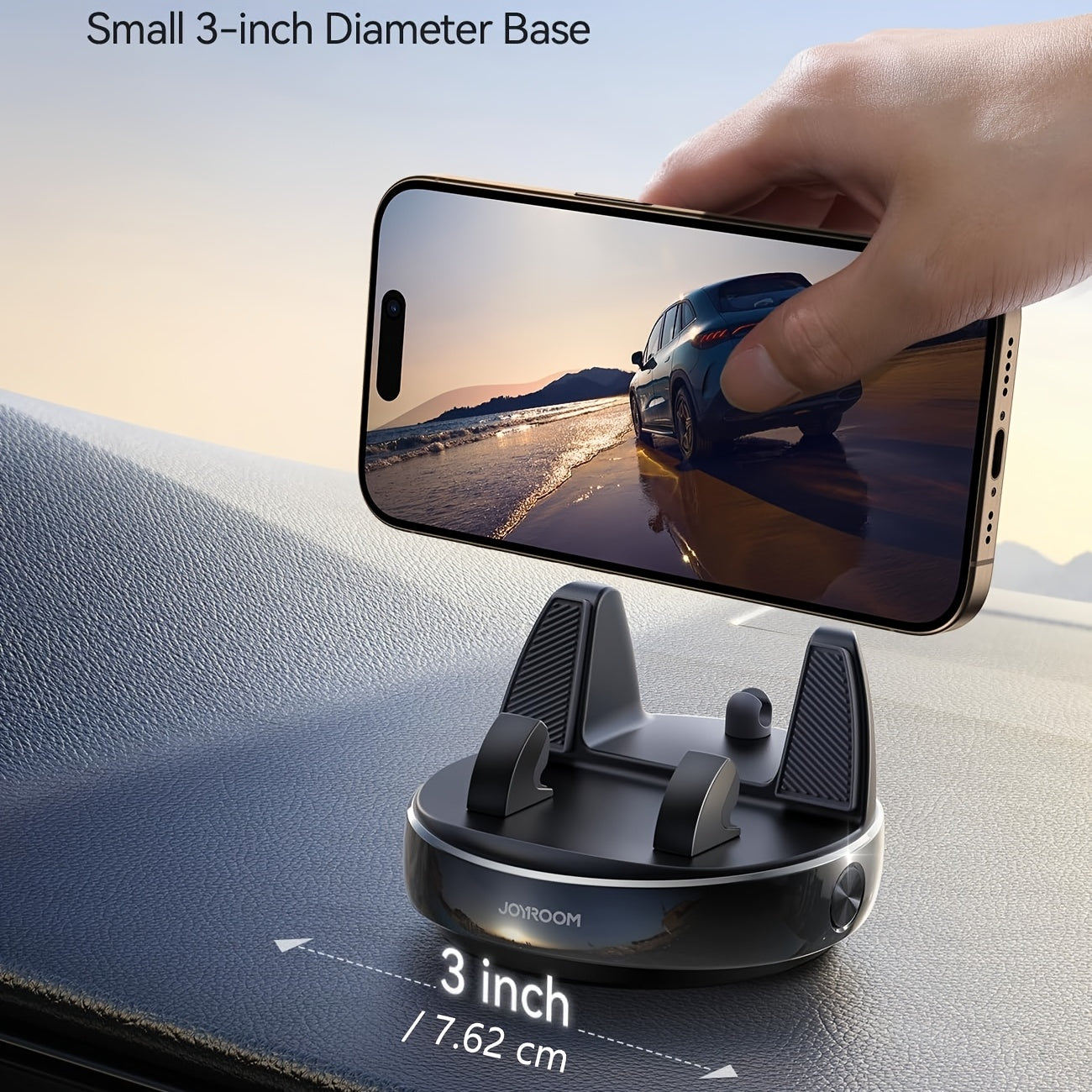 Soporte de teléfono para coche, [rotatorio 360° y ajustable verticalmente 30°] Soporte de teléfono móvil para coche, [diseño de resorte ajustable] Soporte de teléfono de navegación para tablero de instrumentos, con silicona antideslizante, adecuado para