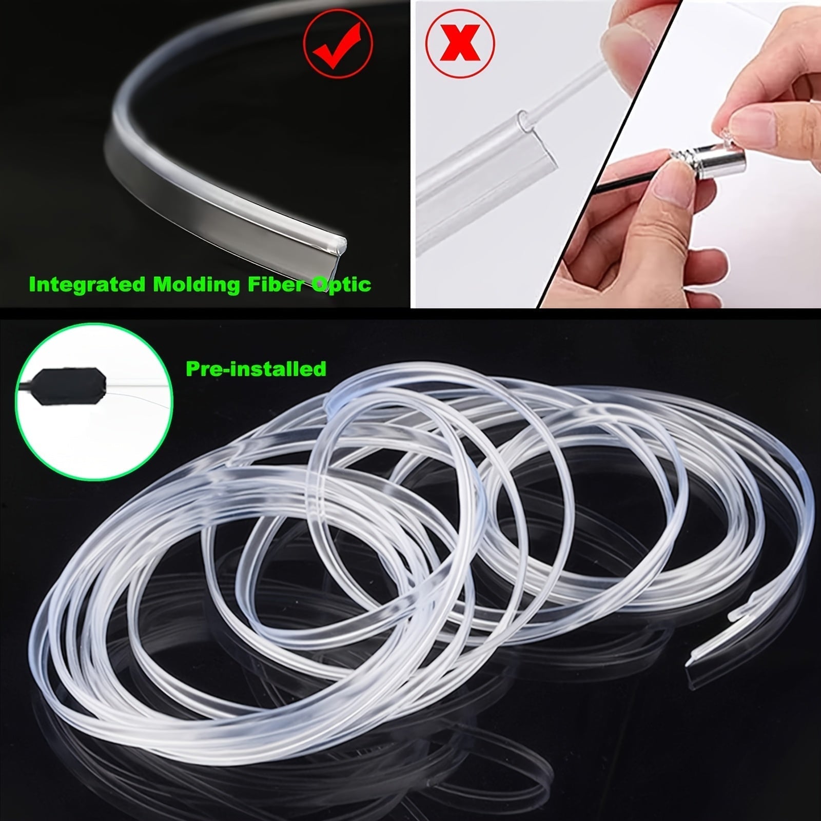 Luces LED RGB de 7 Colores para Interior del Coche, Tira Decorativa Neón con Fibra Óptica USB Ambiental, Kit 1 en 1 (3m) y 2 en 1 (5m)