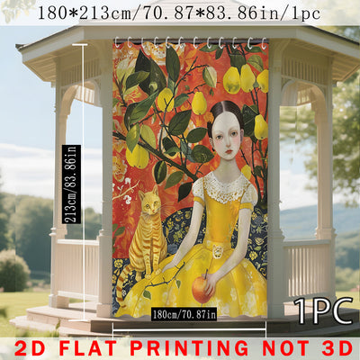 2D Impresión Plana, 1pc/2pcs Cortinas Exteriores con Diseño Artístico Escénico en 2D, Adecuadas para Patio, Cenador, Jardín, Todas las Estaciones, Incluye Ganchos, Decoración de Halloween Navidad y Bodas, Temporada Festiva, 2D Plano