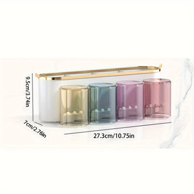 1pc Soporte multifuncional de lujo para cepillos de dientes y estante para tazas - Almacenamiento de pasta de dientes y enjuague bucal montado en la pared con exprimidor incorporado - Organizador de baño que ahorra espacio hecho de plástico duradero