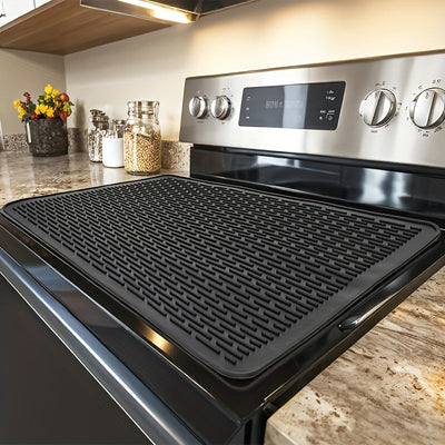 Alfombrilla Protectora de Silicona Resistente al Calor para Encimeras Cerámicas y Eléctricas, Tapete Secador de Platos para Cocina con Patrón de Rejilla Negra, Accesorio de Cocina Duradero y Elegante, Protectores de Estufa, Vajilla Estilosa, Material de