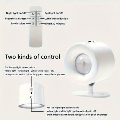 Luz de pared interior GVTCC, doble cara, luz de pared LED de 360° de rotación, 3 modos de color, control táctil y remoto, carga USB, batería recargable de iones de litio, moderna para sala de estar, dormitorio y pasillo, ajustable, con control táctil.