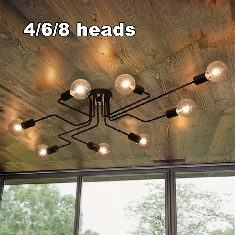 Lámpara de techo artística, juego de 1, 4/6/8 cabezales, estilo vintage industrial loft, luces LED modernas para decoración de sala de estar, montaje semiempotrado