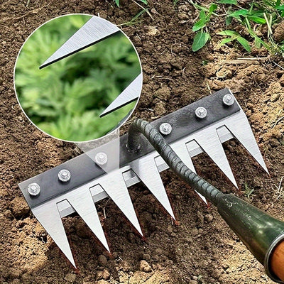 1PC Rastrillo de jardín de acero al carbono pesado para desyerbar - Rastrillo manual de desyerbe metálico para jardinería y aireación del suelo, sin mango incluido