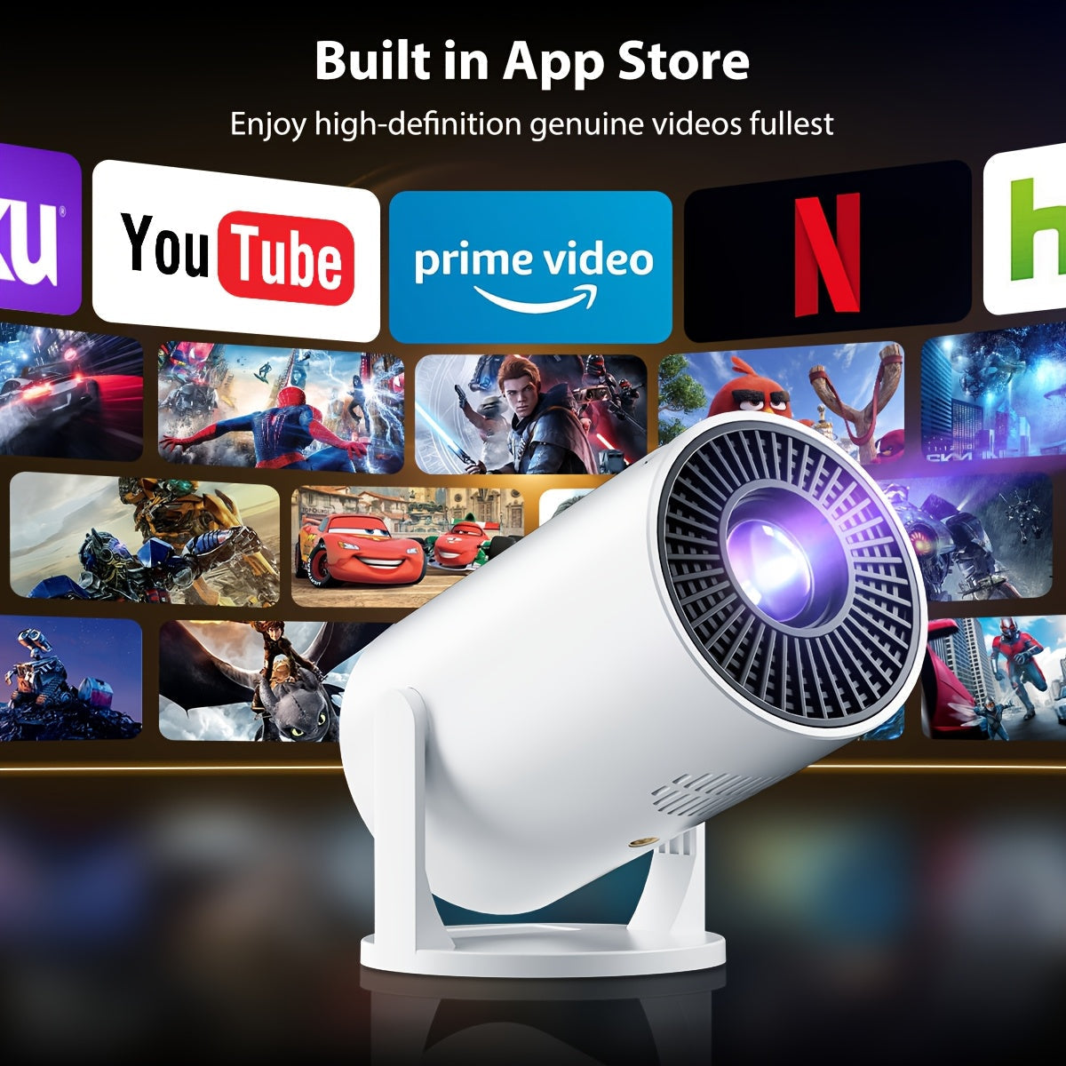 Proyector portátil mini - Enchufe de EE. UU., Proyector de cine en casa LED, Soporta 1080P, Compatible con teléfonos inteligentes/tabletas/ordenadores portátiles/pinzas de TV/discos USB, Ángulo de proyección ajustable de 180°