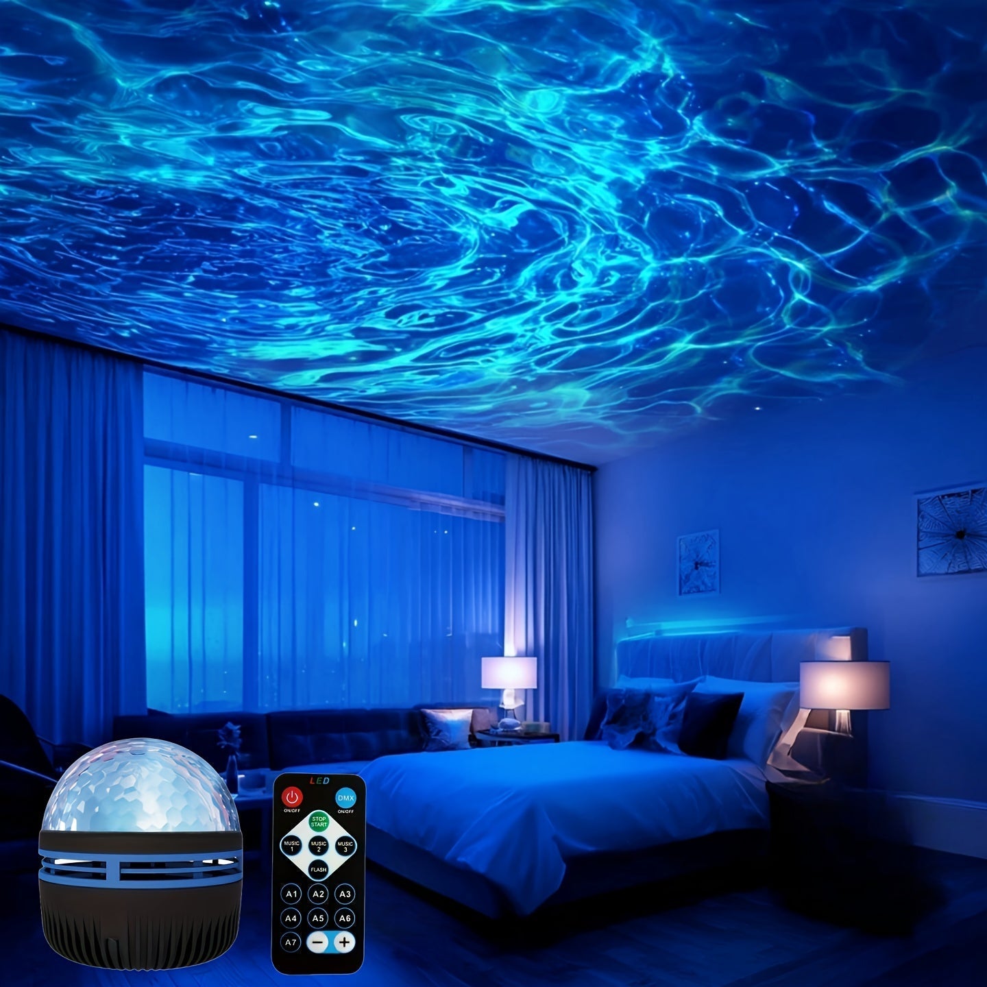 Lámpara de proyección para escenario de galaxia con LED RGB Interstellar, efecto de onda de aurora alimentado por USB, luz nocturna de dormitorio controlada a distancia, decoración de techo de cine en casa, decoración de camping y bodas, regalo de fiesta