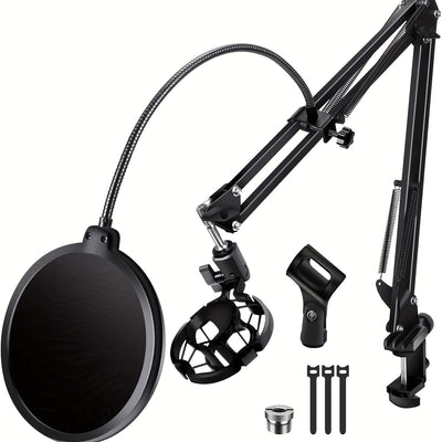 Soporte de micrófono profesional, soporte de brazo con giro para micrófono, adecuado para Blue Yeti QuadCast S, SoloCast, Snowball AM8 y otros micrófonos, con filtro de pop, montaje de choque y sujeción de cable.