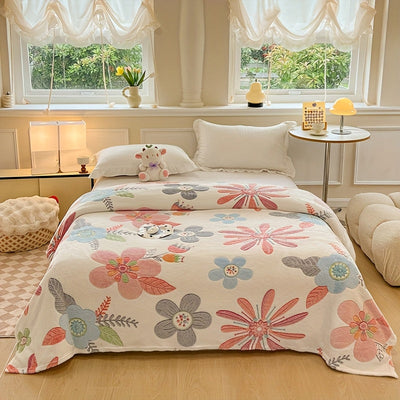 Manta de poliéster suave y acogedora con diseño floral vibrante y multicolor, ideal para el hogar, la oficina, el camping y los viajes, perfecta para todas las estaciones, uso en la oficina | Ropa de cama vibrante | Plush de poliéster, ropa de cama flora