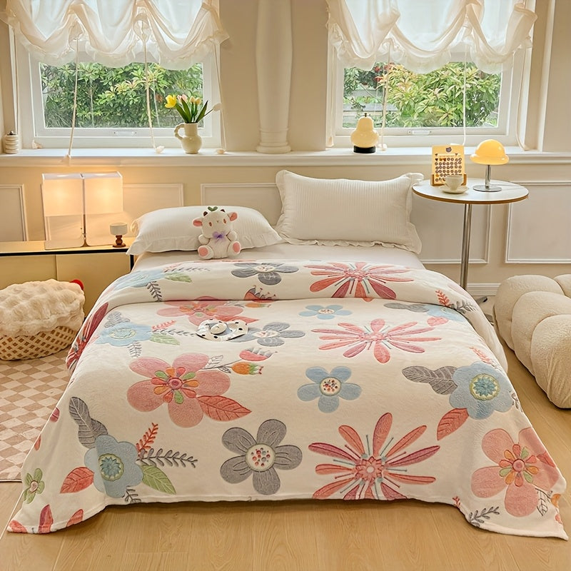 Manta de poliéster suave y acogedora con diseño floral vibrante y multicolor, ideal para el hogar, la oficina, el camping y los viajes, perfecta para todas las estaciones, uso en la oficina | Ropa de cama vibrante | Plush de poliéster, ropa de cama flora