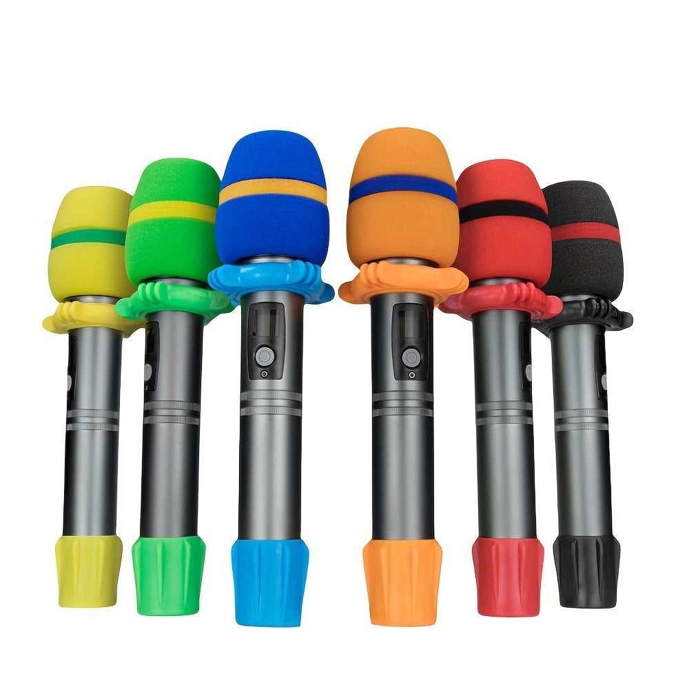 Juego de Accesorios de Protección para Micrófono de Mano de 3 Piezas - Protector de Viento de Espuma Colorida, Anillo de Silicona, Cubierta Anticaída para Micrófonos KTV, Paquete Multicolor