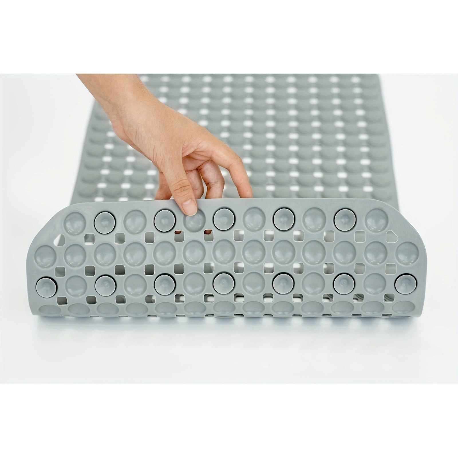 1pc Alfombra Antideslizante para Bañera con Agujeros de Drenaje y Ventosas - PVC Duradero, Alfombra Antideslizante para Ducha, Gris Claro con Puntos Blancos, Lavable a Máquina para Seguridad en el Baño de Casa, Tapete de Baño